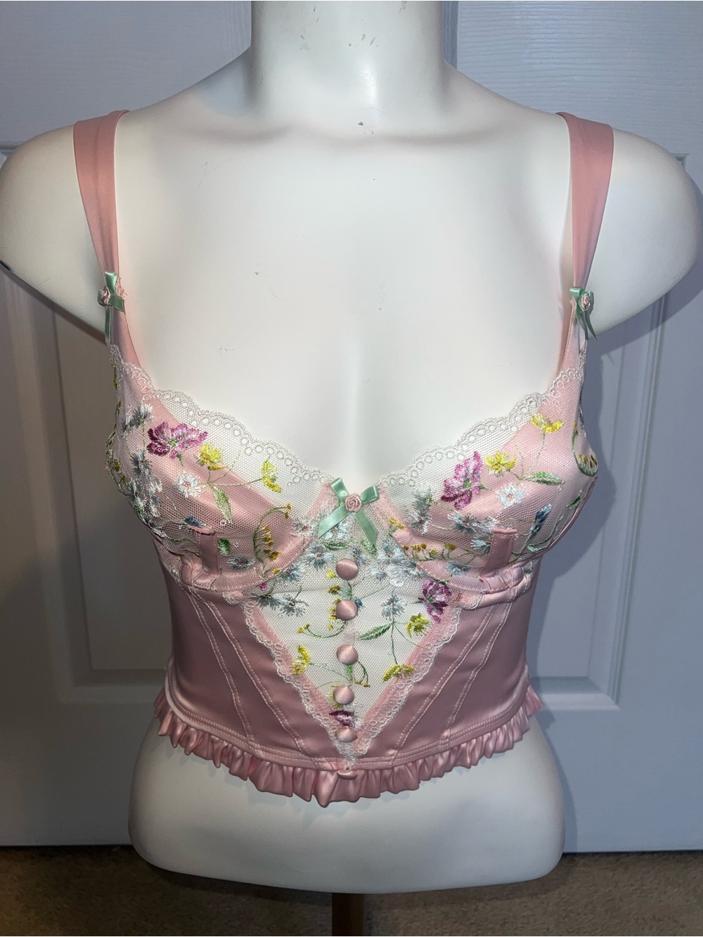 For Love & Lemons Size Small Pink Floral Embroidered Corset